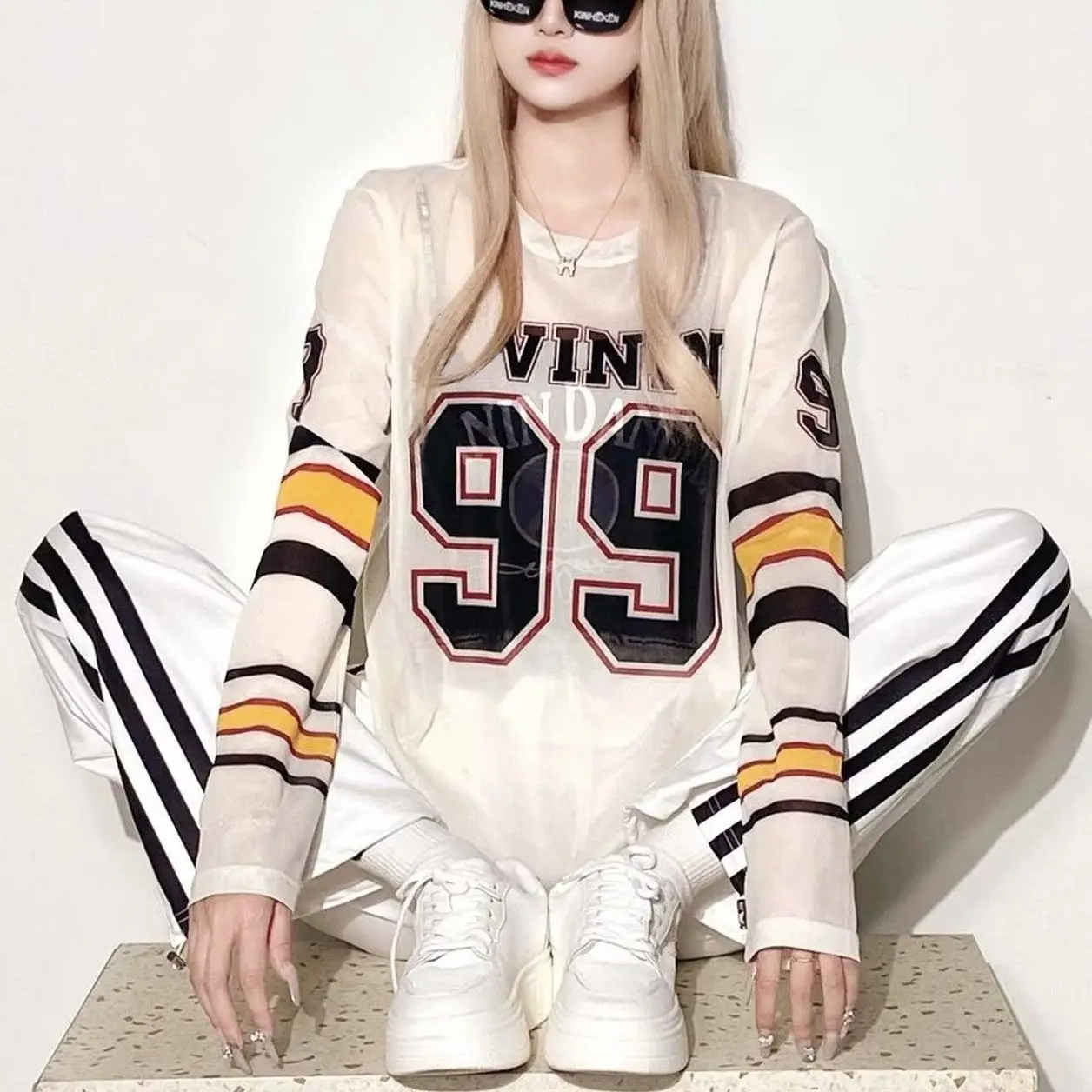 Sunshield Mesh T-Shirt Women's Base Layer Elegant Innerwear Summer Long-Sleeve Thin Cover-Up 2025 New Street Style Collection