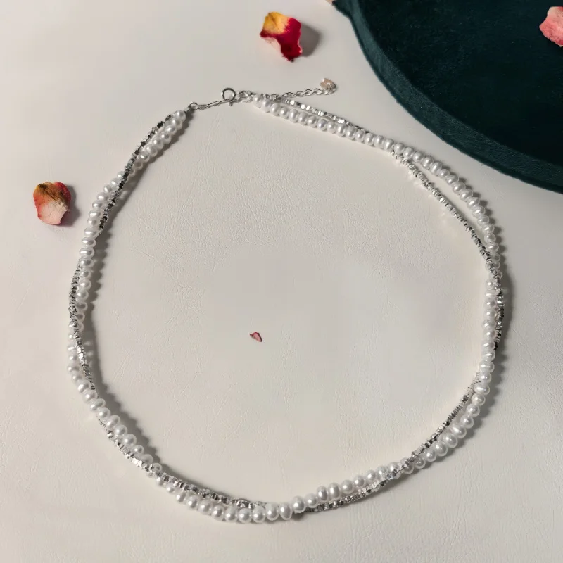 Pearl Sterling Layered Necklace Broken Silver Clavicle Chain