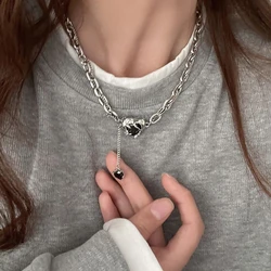 Vintage Fashion Liquid Irregular Heart Pendant Chain Necklace For Women Men Punk Silver Color Jewelry Accessories Y2k Aesthetic