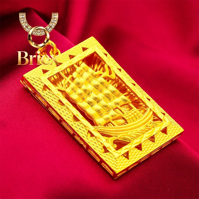 Briex Jewelry 24K Gold Smooth-Sailing Men's Pendant, AU999 Pure - Tough 3D Sailboat Style, Texture Refraction, Neck Luck Charm