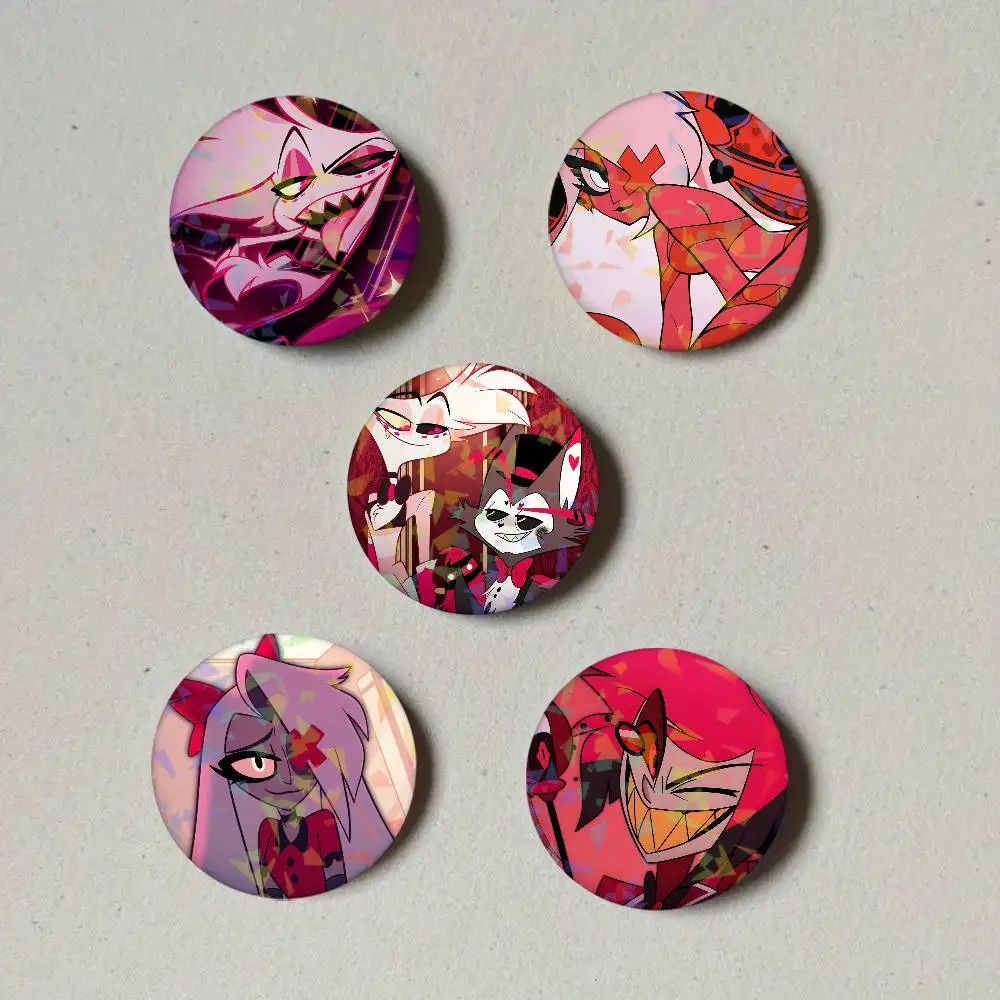 Alastor Angel Dust Vaggie Icons Round Laser Badge Brooch Clothes Backpack Accessories Lapel Decoration Gift