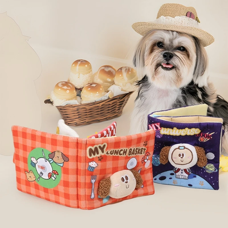 Libro olfateo perro peluche seguro, juguete con chirriador, exploración aroma, juguete interactivo C7AC