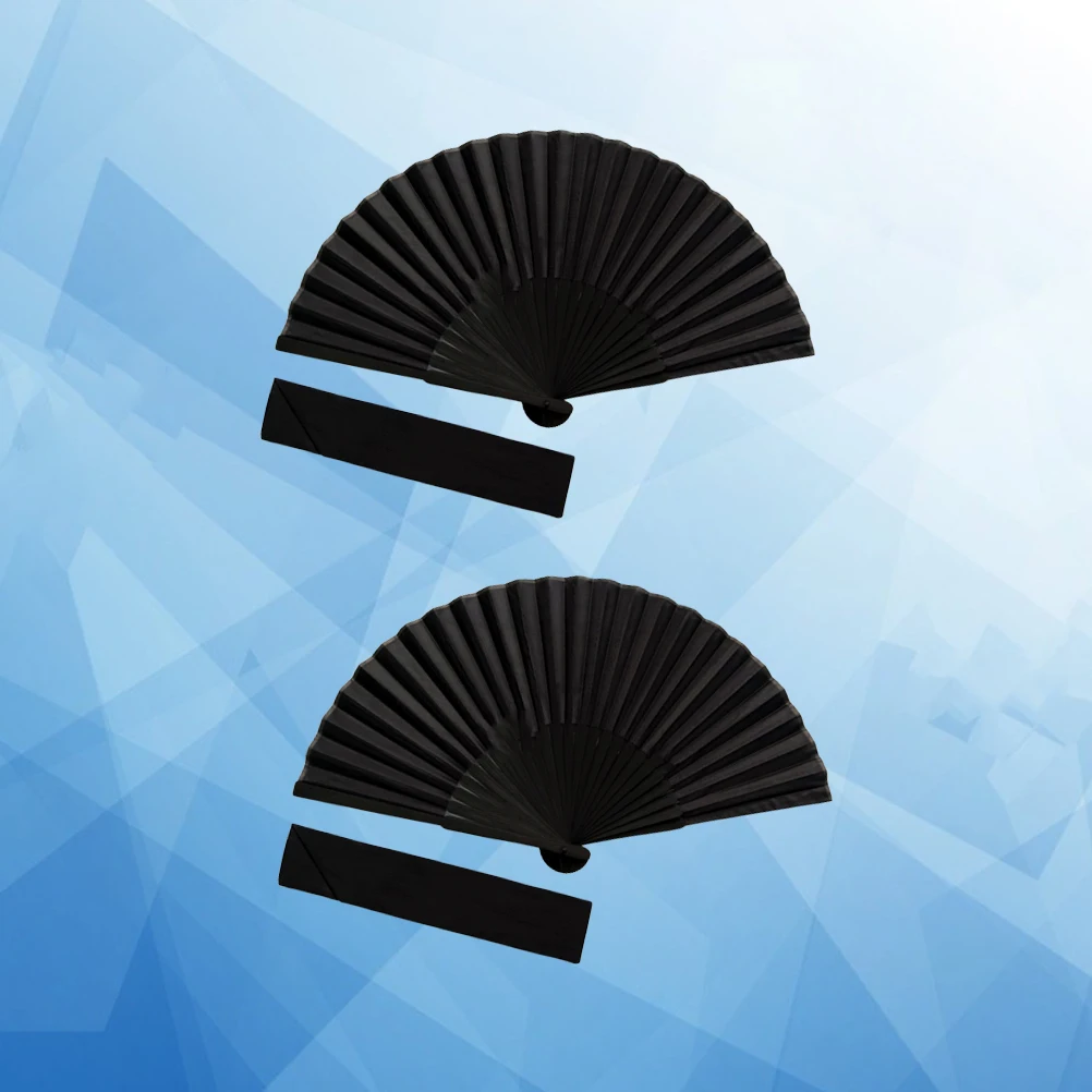 

2Sets Black Silk Foldable Hand Fans for Women Elegant Chinese Style Summer Cooling Dancing Bamboo Fan Portable