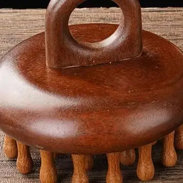 مشط تدليك خشبي محمول متعدد الوظائف، جهاز تدليك دائري لفروة الرأس مع حلقة - أداة العلاج والاسترخاء #1