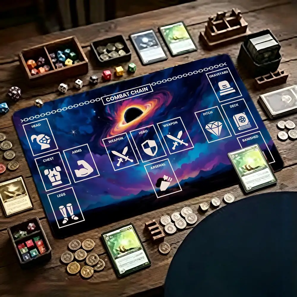 TCG Playmat Trading Card Game Mat Black Hole Galaxy Space Layout Zones Hero Deck Graveyard MTG CCG Magic Player NonSlip Game Mat