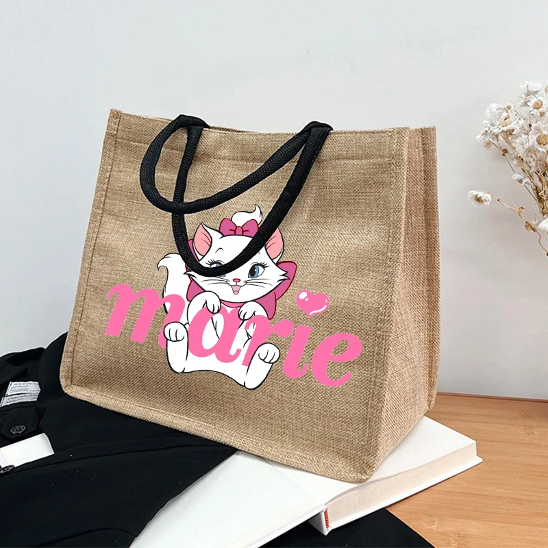 

The Aristocats Marie Cat Beach Bag for Women Burlap Tote Beach Shoulder Bag Handbag Containers Reusable Cute Tote Gift Bags