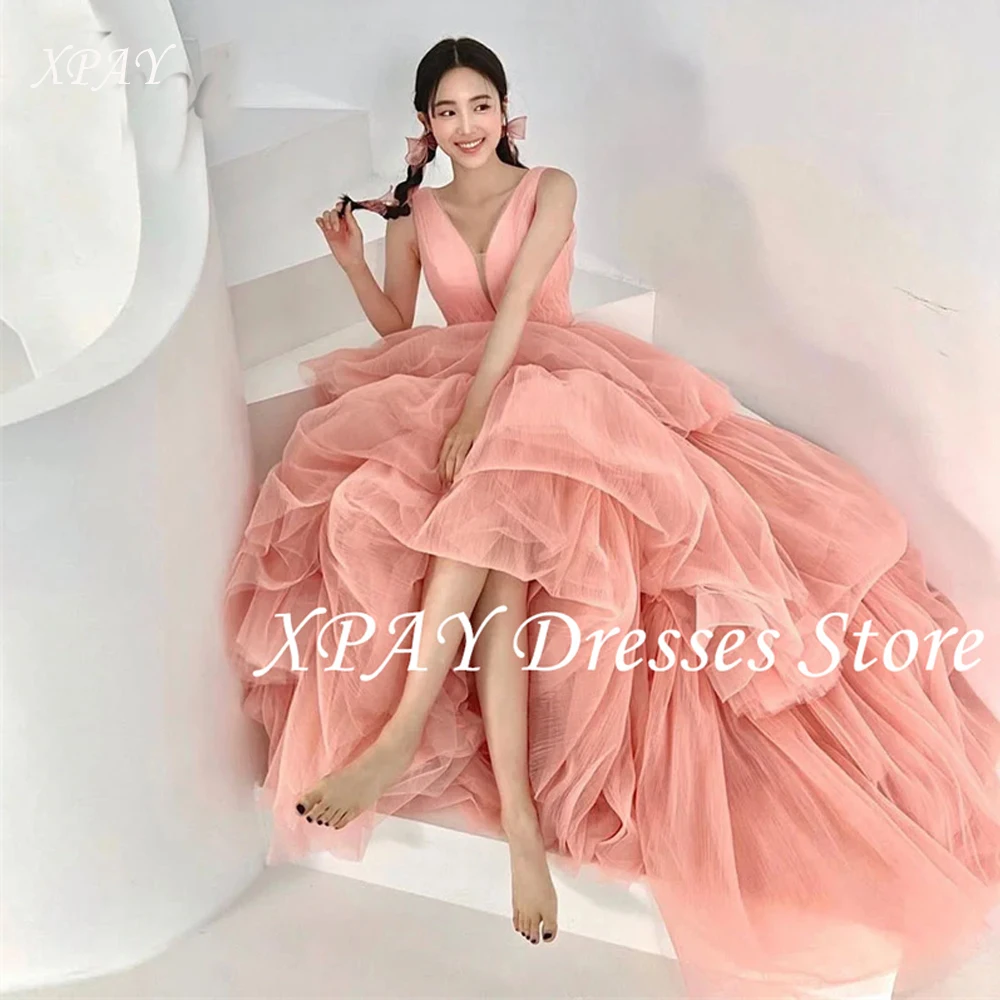 

XPAY Fairy Blush Pink Evening Dresses Korea Wedding Photo shoot V Neck Princess Wedding Gowns Bride Dress Customized Corset