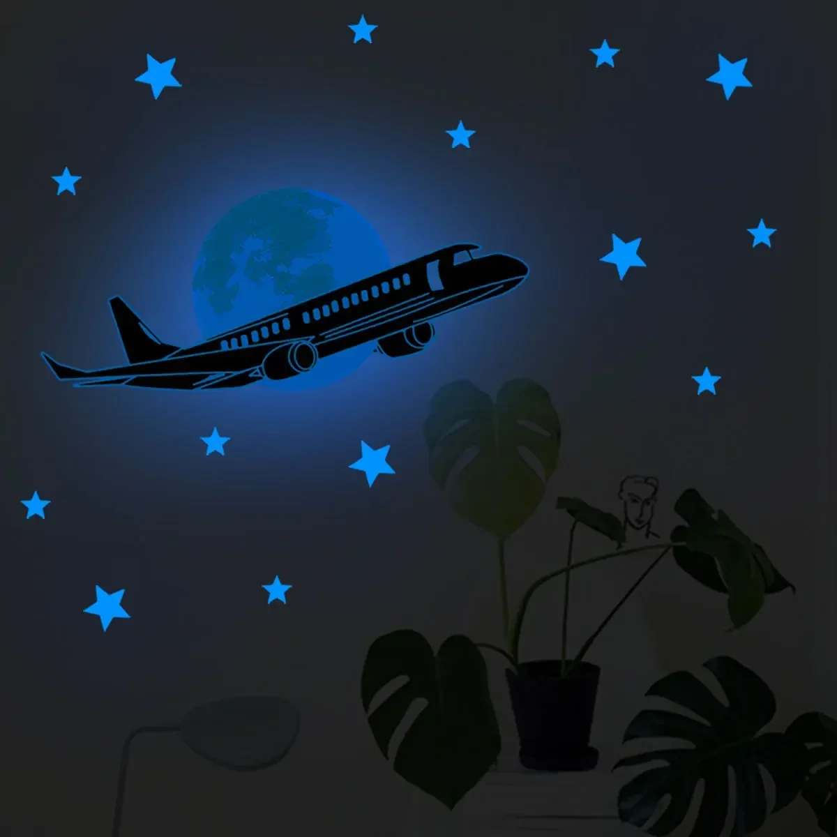 Night Sky Plane Stars Luminous Stickers Wall Stickers PVC Wallpaper Self Adhesive Glow Sticker Home Decoration Accessories Mural