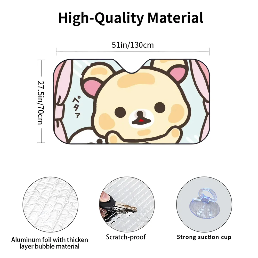 R-Rilakkuma Bären-Autosonnenschutzvorhänge, wärmeisolierende Aluminiumfolie, wiederverwendbare Saugnäpfe, blockieren UV-Strahlen, Sonnenschutz für das Auto – Detail 7