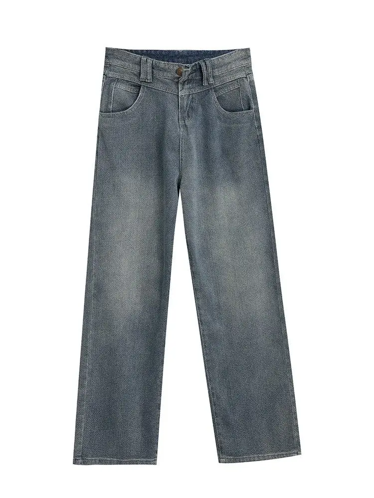 Jeans in denim a gamba larga retrò a vita alta da donna inverno nuovo modello Sle Star pantaloni larghi dimagranti dal taglio dritto alla moda