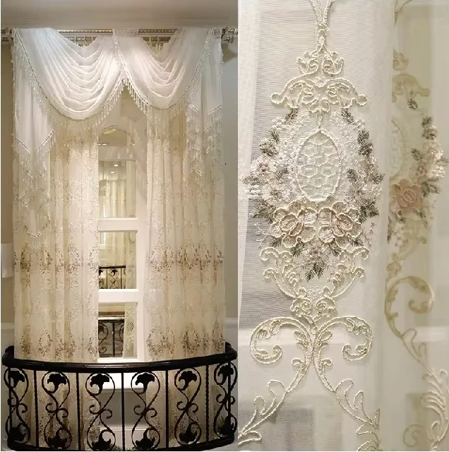 European Curtains for Living Dining Room Bedroom Luxury Turkish Embroidered Flower