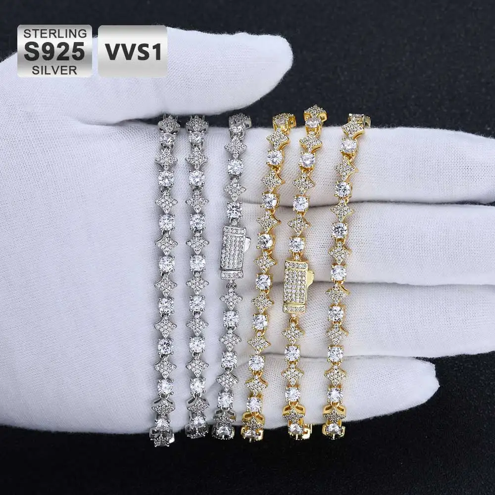 Iced Out Moissanite Tennis Necklace GRA Certified S925 Silver Hip Hop Star Cut Chain Jewelry For Men Women
