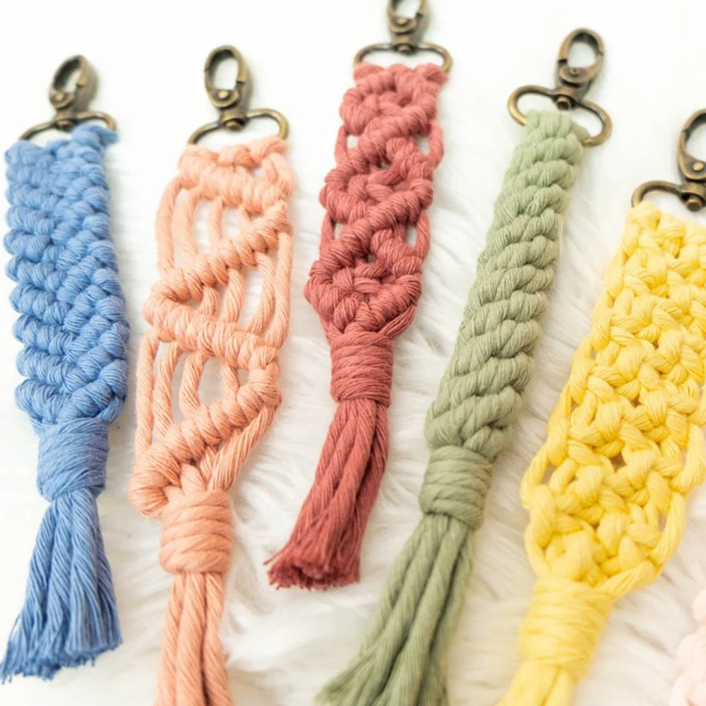 Mini Macrame Keychains Boho Macrame Bag Charms Handcrafted Accessory for Car Key Purse Phone Supplies, H