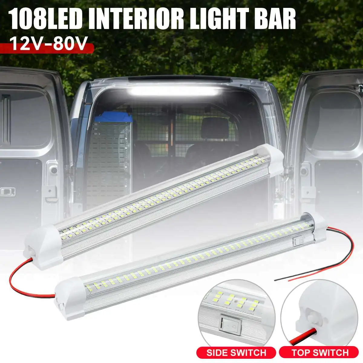 LED Car Light Bar 108LED Truck Roof Light 12V Self-Adhesive Dome Light Emergency Car Repair Lamp for RV Caravan Boat