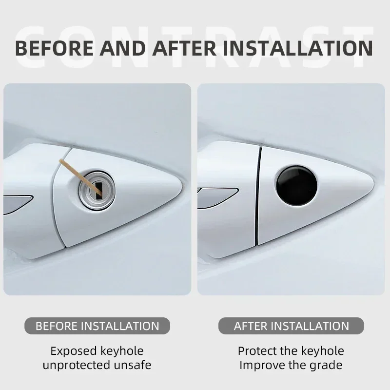 4pcs Car Handle Door Keyhole Lock Core Protective Cover Stickers for BMW Mercedes Benz Audi Volkswagen Ford Volvo Renault Jeep view 4