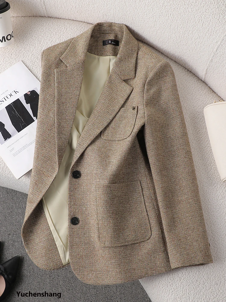 

Autumn Winter Ladies Blazer Coat Women Coffee Khaki Female Casual Jacket