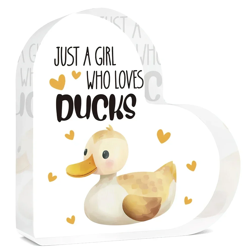 Cute Yellow Duck Heart Acrylic Ornament Animal Lover Birthday Gift,Heart Acrylic Plaque Just A Girl Who Loves Ducks Cute Duck Desktop Decor