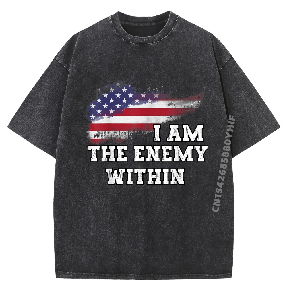

I Am The Enemy Within Fall Clothes Aesthetic Men Short Sleeve Tee Graphic T Shirt Illustration Washed Shirt