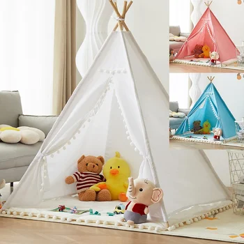 Portable Children&#x27;s Tent Tipi Play House Kids Cotton Canvas Indian Play Tent Wigwam Children Small Beach Teepee Party Room Decor