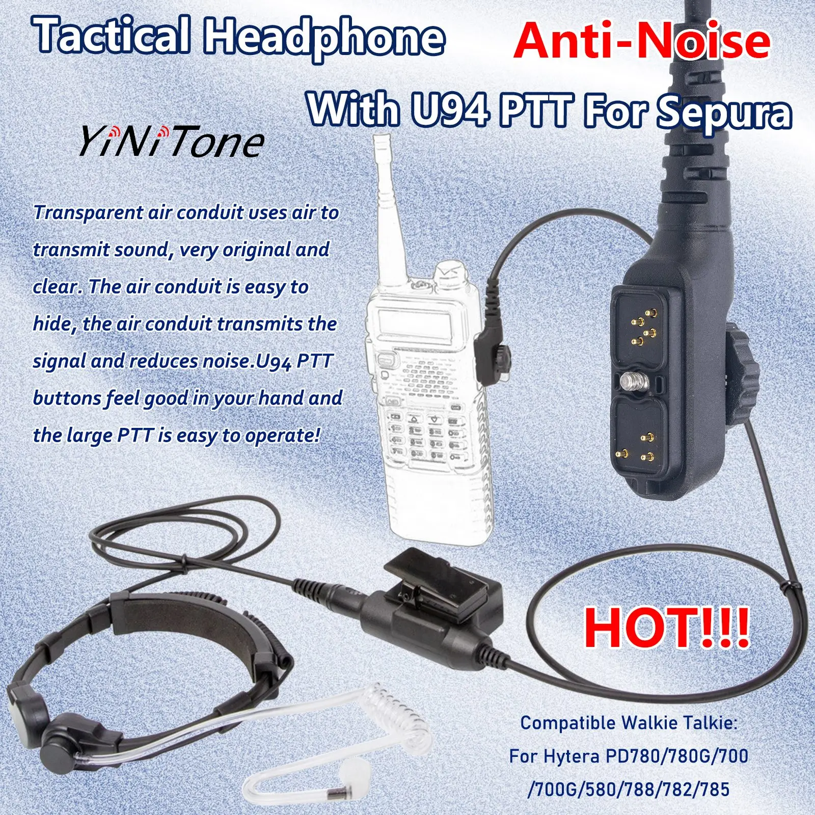 Neck Throat Mic earphone set For Hytera PD780/700G/580/788/782 Walkie Talkie throat controlled noise reduction Headset U94 PTT