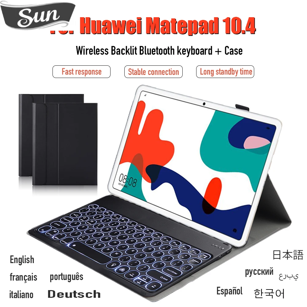 

For Huawei MatePad 10.4 Inch Light Backlit Wireless Bluetooth Round Keyboard Case For Honor Pad V6 2020 Tablet Leather Cover