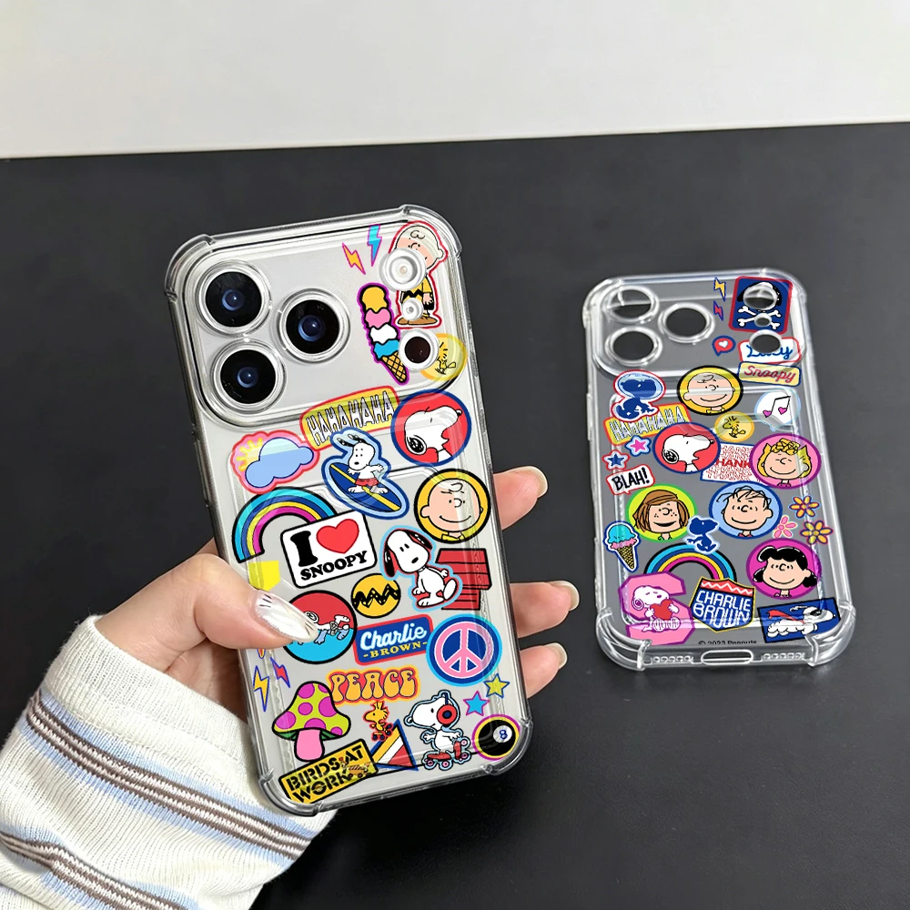 Snoopy Collage Card Hold Case For iPhone 17e 17 16e 16 15 14 13 12 11 Mini Pro Max X XR XSMax 7 8 Air Plus Anti-fall Clear Cover