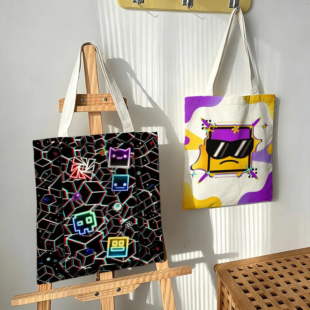 Geometry Dash, game, rhythm platformer Storage Bags Canvas bags are suitable for going to class, shopping, gifts, and commuting