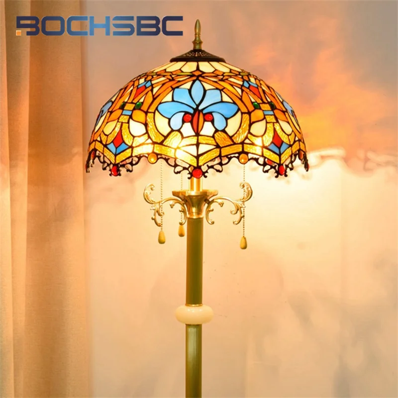 BOCHSBC Tiffany 16 inch Nordic style love heart art Deco hotel villa living room floor lamp colored glass brass standing lamp