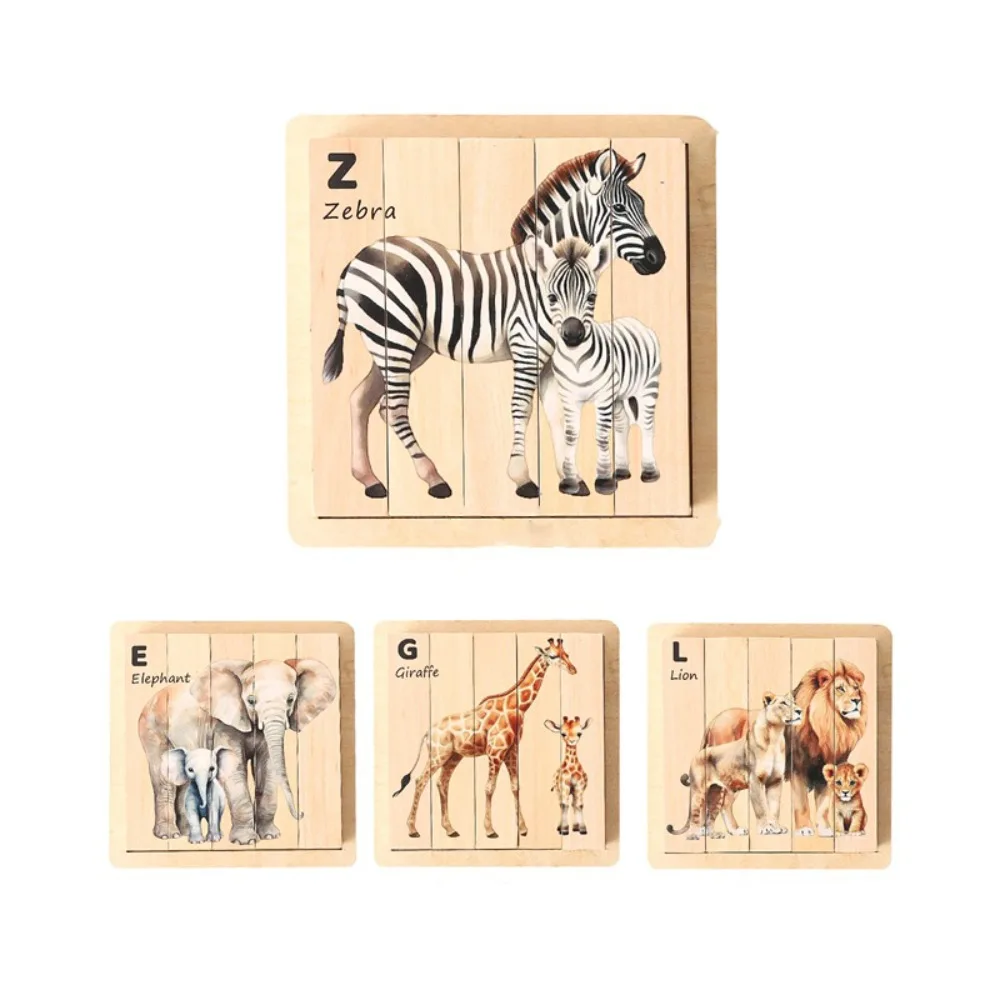 

Wooden Wooden Animal Puzzles Matching Montessori Animal Theme Block Puzzle 3D 4 in 1 Wooden Rotating Jigsaw Party Favor Gift