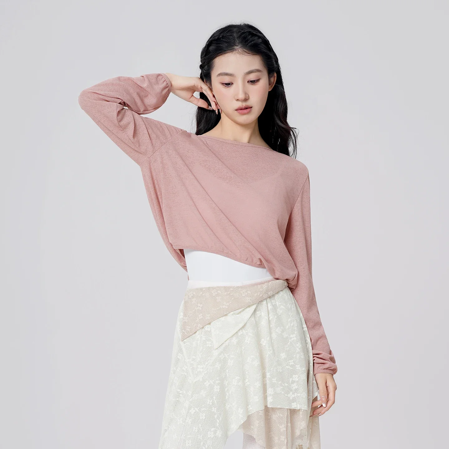 قميص باليه ملفوف بأكمام طويلة، قميص رقص كلاسيكي للنساء، ملابس ممارسة الخريف المعاصرة