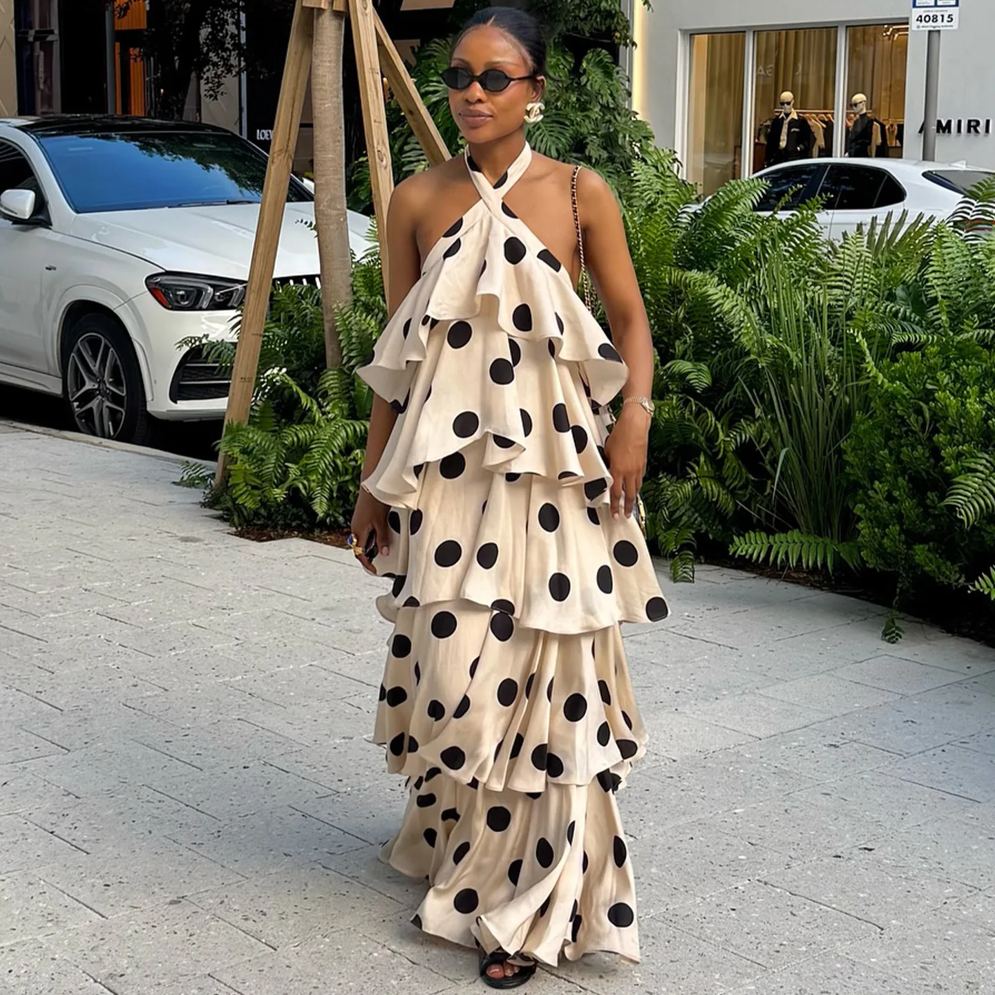 

Women Long Dress Cake Dresses Party Night Vestidos Y2k Streetwear Halter Sleeveless Elegant Splice Print Dot Sexy Backless 2026