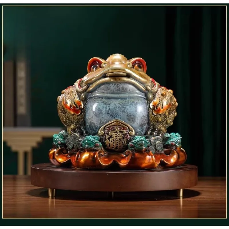 Big copper family Bafanglai golden toad brass ornament living room office checkout page decoration housewarming opening gift