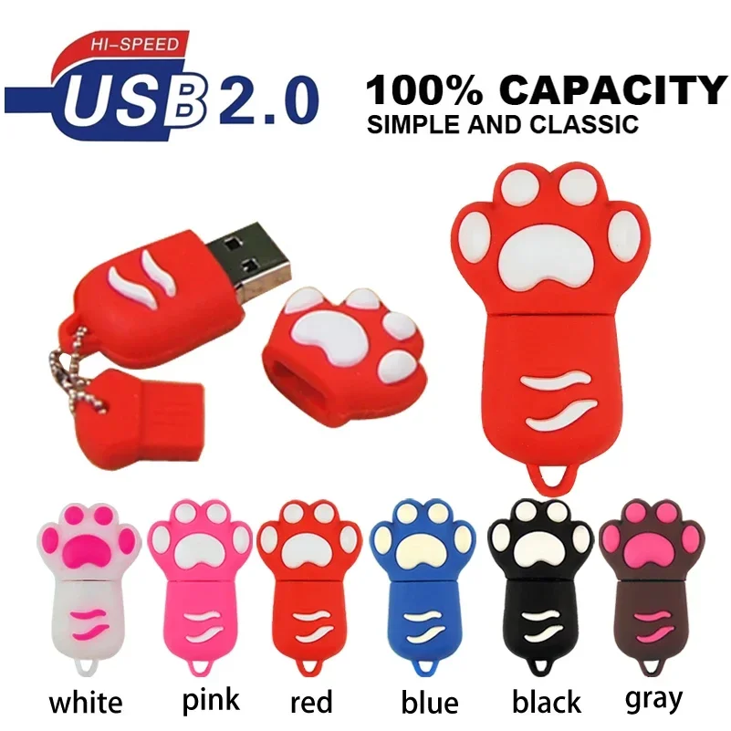 Cat Paw USB Flash Drive 64GB Pink Cartoon Memory Stick Free Key Chain Pen drive 32GB Creative Gifts for Kids 16GB U Disk 8GB 4GB