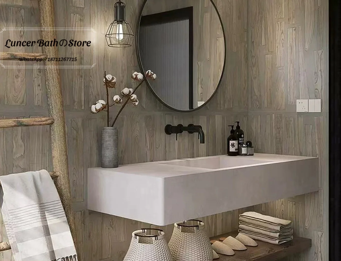 Light Luxury Hotel-style Bathroom Vanity Combo, Seamless Rock Plate Ceramic Wash Basin for Bathroom