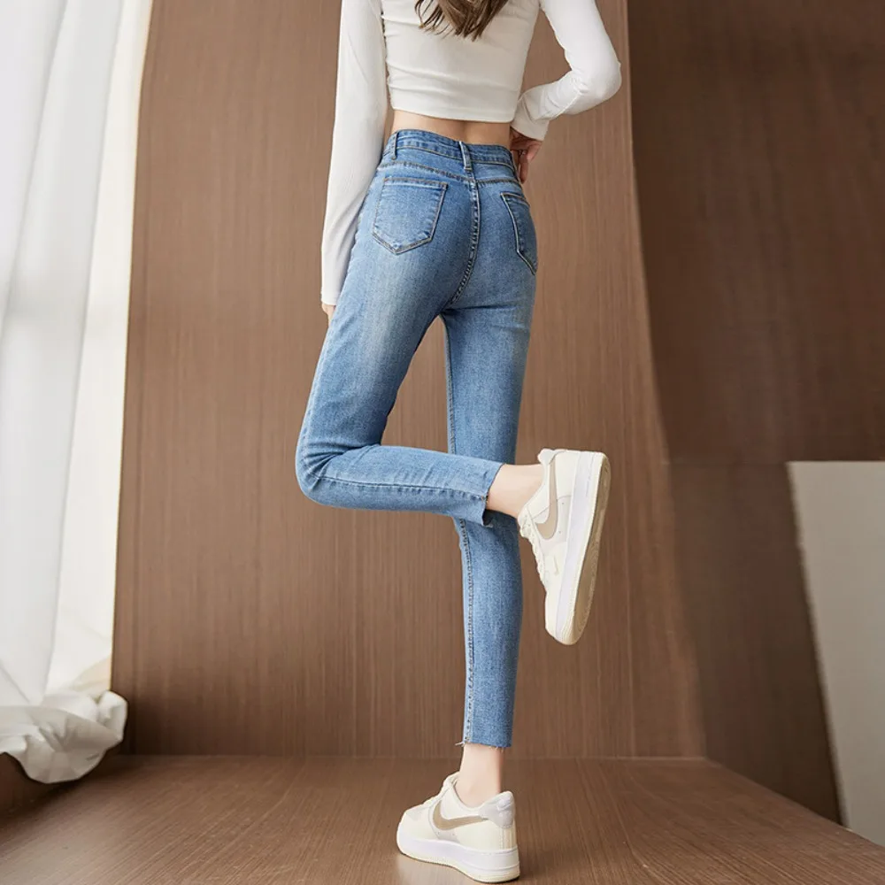 Womens High Waisted Skinny Jeans Stretchy Trendy Slimming Buttons Full Length Denim Pants
