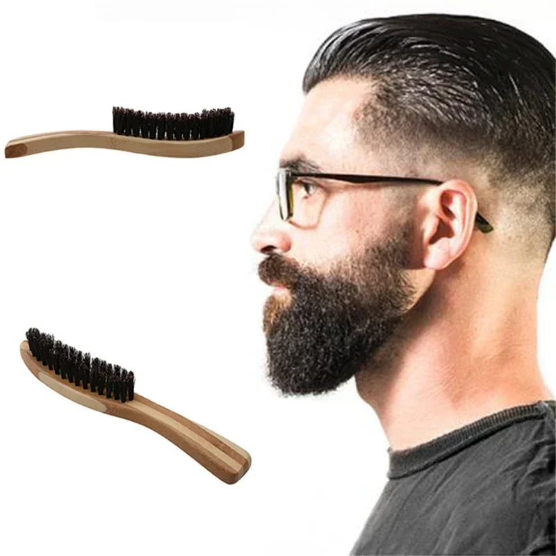 17*2cm Men Boar Hair Bristle Beard Brush Shaving Comb Face Massage Handmade Yellow Mustache Brush Care