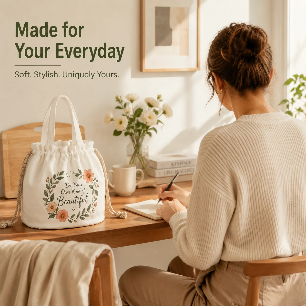 Custom Canvas Drawstring Tote Bag Personalized Photo Purse Aesthetic Bucket Bag for Women Best Friend Birthday Gift