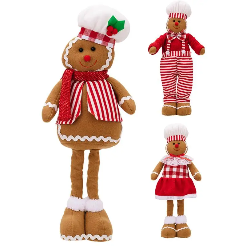 Gingerbread Man Figurine Scalable Gingerbread Decor Cute Doll Retractable Stuffed Toys With Chef Hat Christmas Tree Decor