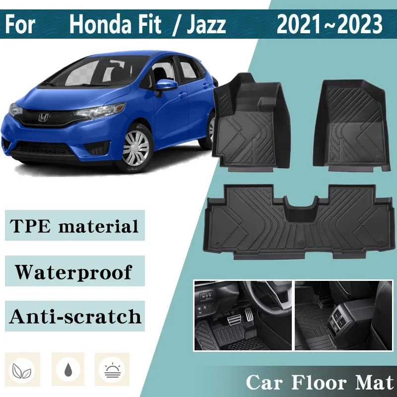 LHD Car Floor Mats for Honda Fit Jazz 2021 2022 2023 Hatch GR1 GR3 Car Floor Mat Foot Panel Line Carpet Pads Car Accessories