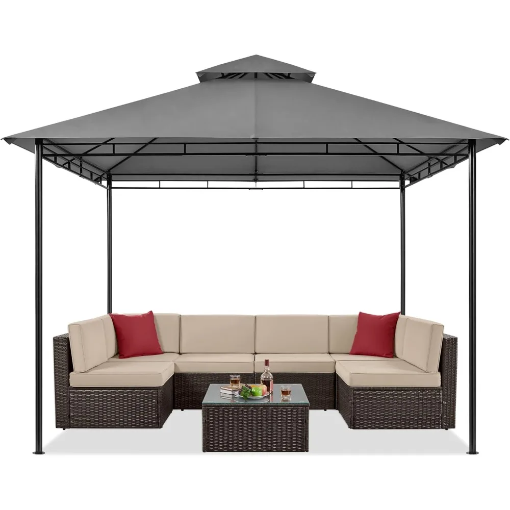 Gazébo d'extérieur à cadre en acier enduit de poudre, gazébo pour patios 11x11, grill à double toit, pavillon pour barbecue, résistant à l'eau