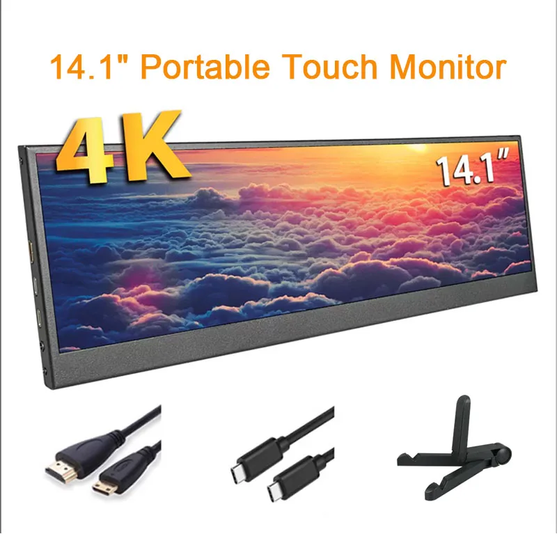 4K long Bar Display Touch 14.1 Inch 3840*1100 High-Definition LCD Chassis Temperature Stock Trading Monitoring Mini Portable