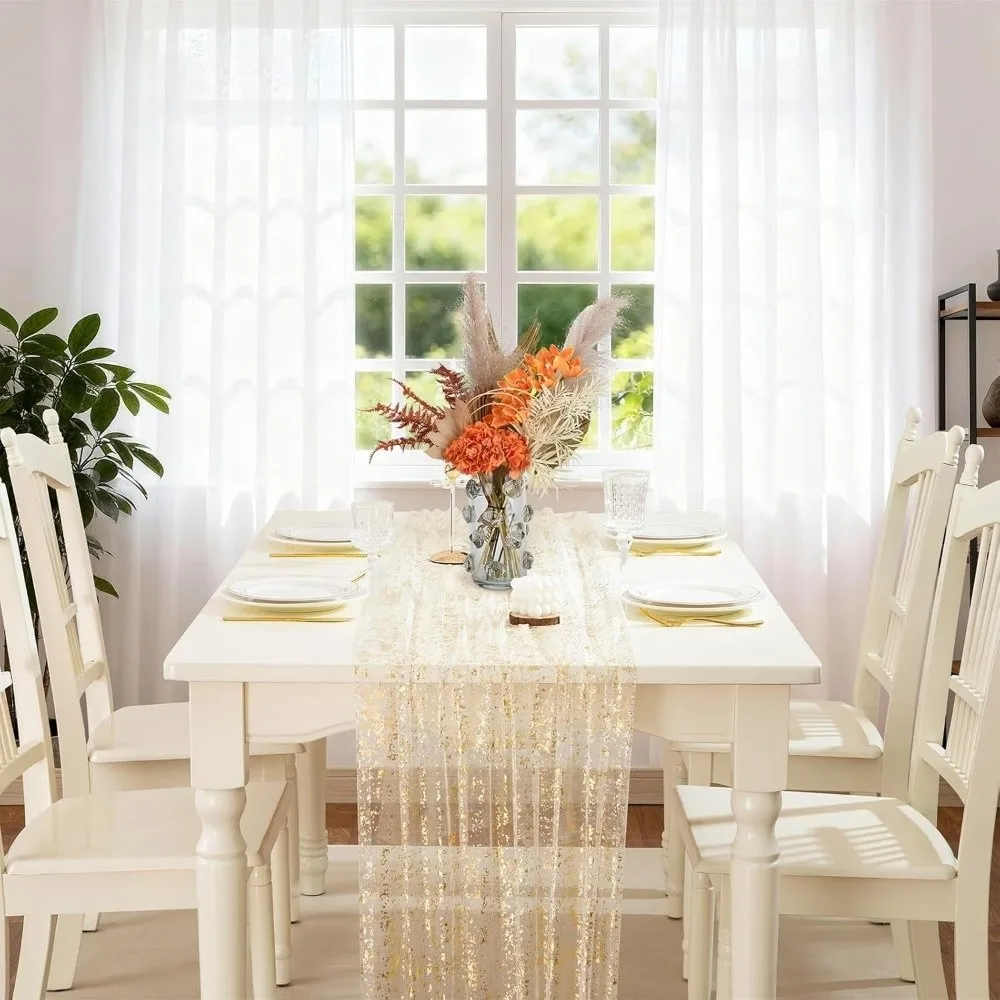 Decorative Metallic Foil Table Runner Metallic Sheer Sequin Glitter Table Runner Soft Tulle Table Runner Holiday Celebration