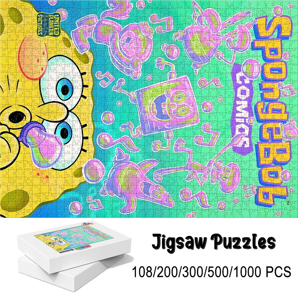 SpongeBob Blow Bubble Thème de dessin animé Puzzle au sol en bois Jeu amusant - Disponible en 108/200/300/500/1000 pièces Options