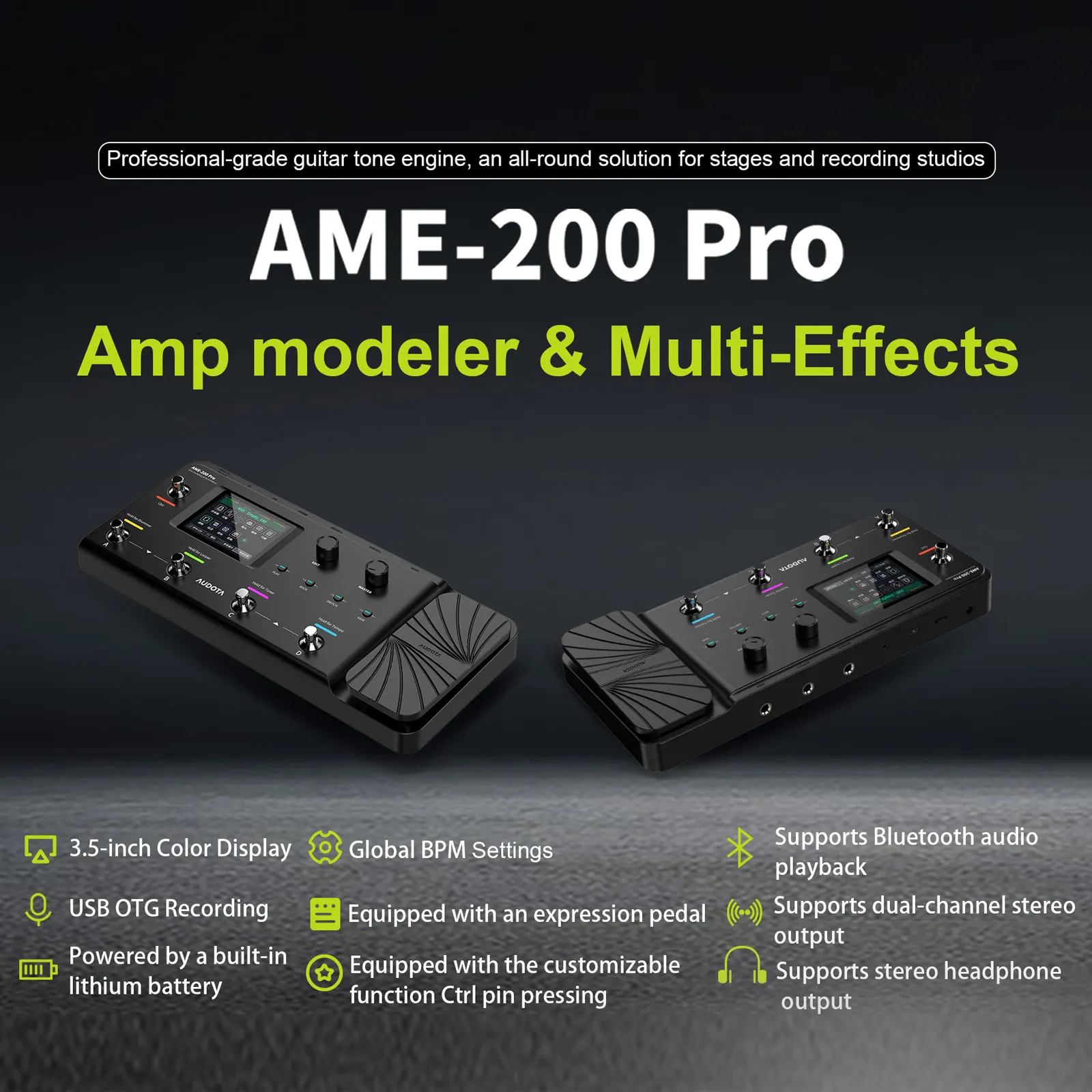 Audota Amp モデラー & マルチエフェクト ペダル Ame-200 Pro 充電式