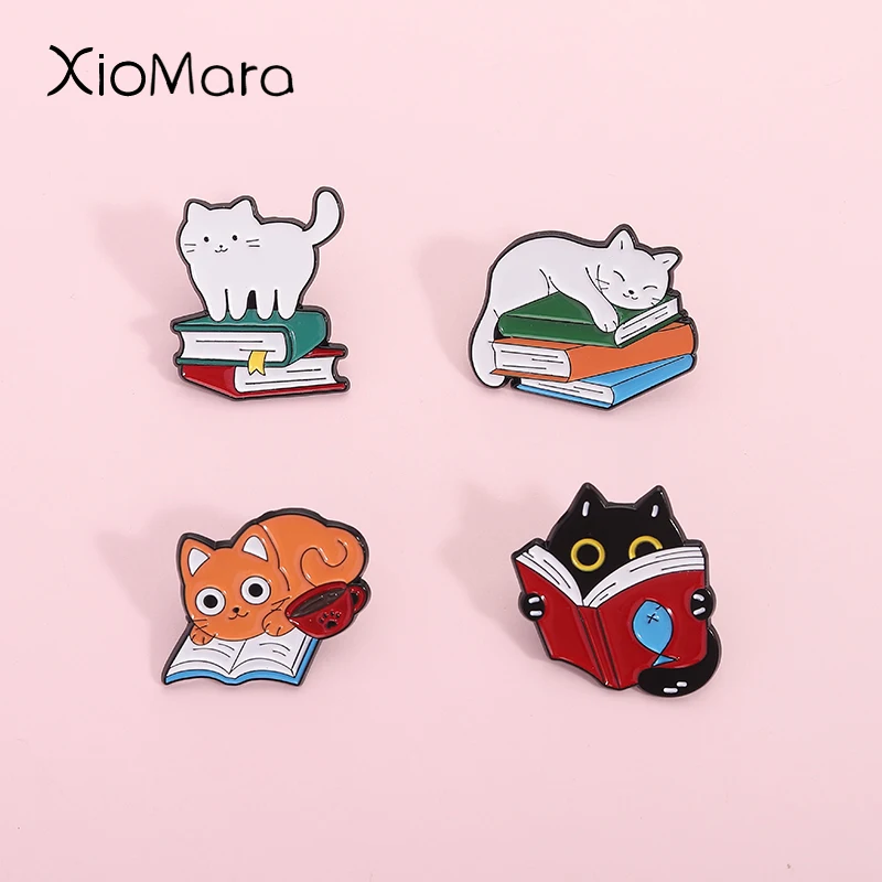 

Reading Cat Bookworm Theme Enamel Pins Literary Kitty Book Bookmarks Love To Learn Brooches Lapel Badges Jewelry Gift For Kids