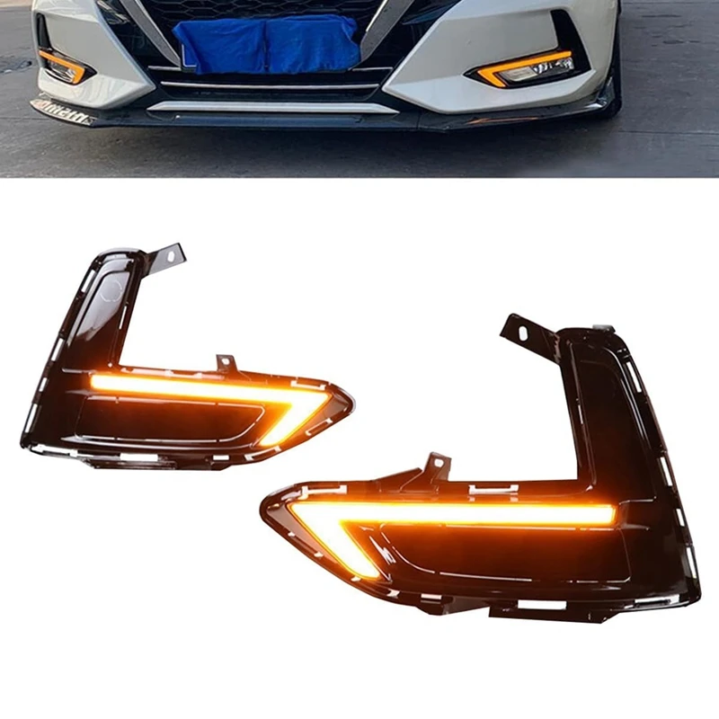 

LED Daytime Running Light For Nissan Sentra Sylphy 2019-2022 White DRL Amber Turn Signal Fog Lamp