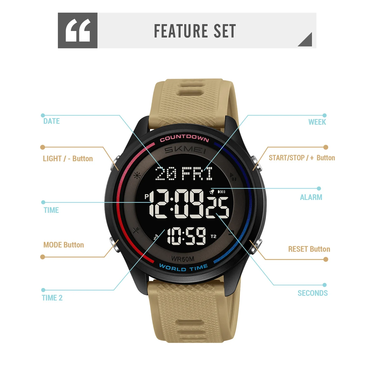 SKMEI Multifunctional Digital Wristwatch For Men Women Outdoor LED Light Waterproof Watches Fashion Sports Chrono Military Watch