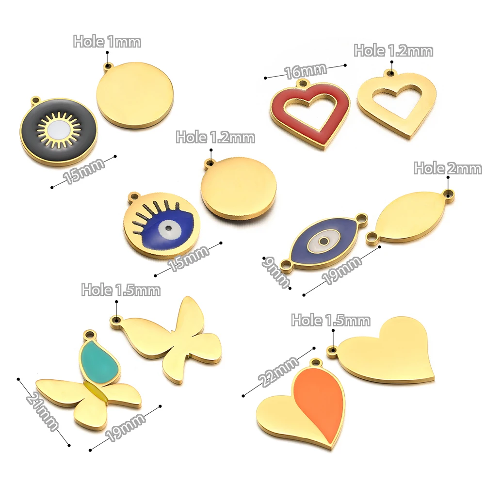 5 Stück Edelstahl-Emaille-Anhänger in Herz-, Schmetterlings- und Augenform für DIY-Schmuckherstellung, Halsketten, Ohrringe, Armbänder und Zubehör – Detail 3