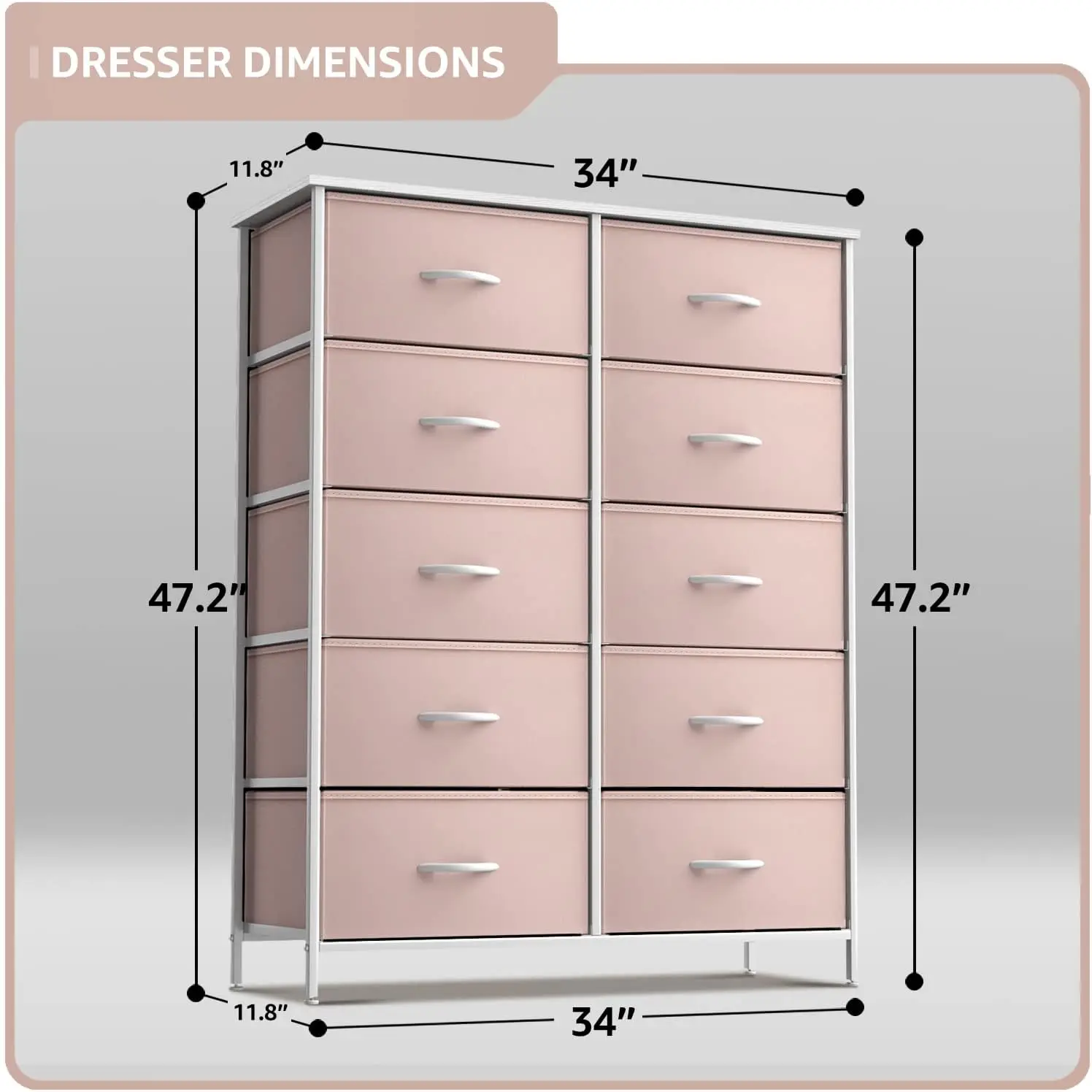 Commode pour enfants avec 10 égouts de proximité, unité de rangement, poitrine pour vêtements, chambre à coucher, chambre d'enfant, chambre d'enfant et Cisco (rose, 34)