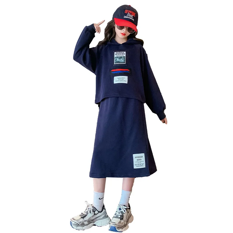 

teena Girls Fashionable Sweater Set cotton Hooded sweater+Skirt 2pcs 4-15 kids girl clothes suit children outfits ensemble fille